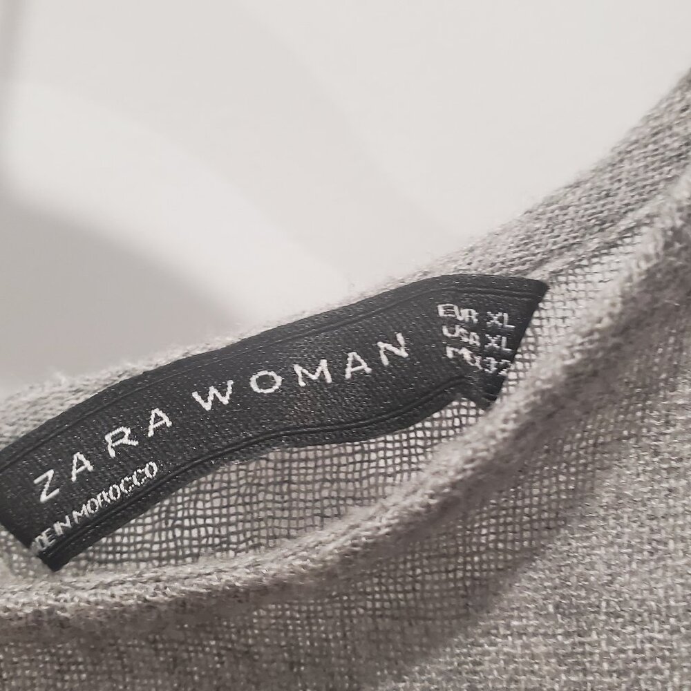 Zara Light Grey Linen Style High Low Asymmetrical 3/4 Sleeve Top XL - Picture 7 of 10